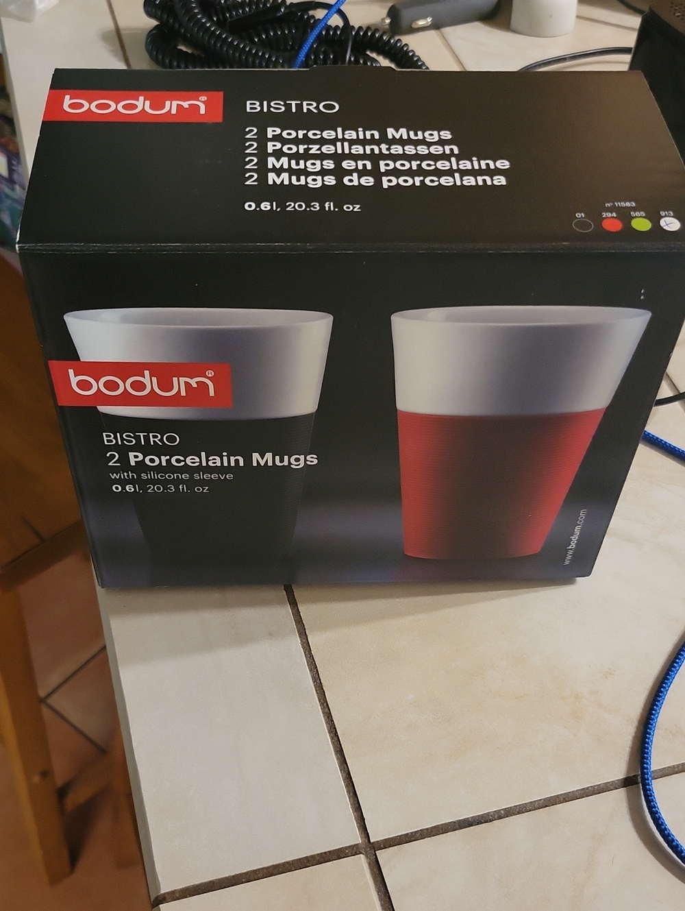 Set Of 2 Bodum 20.3oz Off White Porcelain Silicone Cups